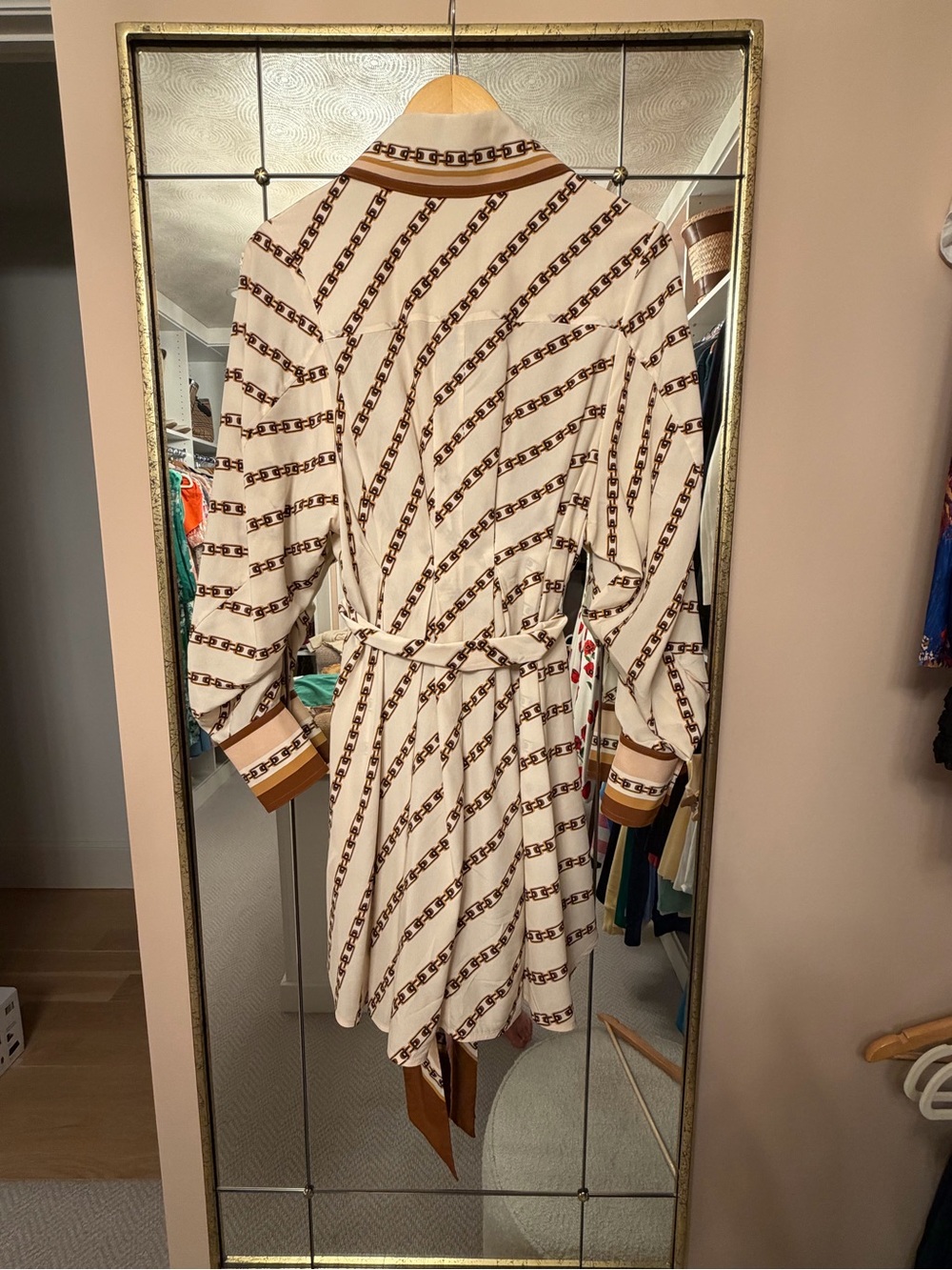 Zimmermann Cream Chain-Print Blouse Dress with Brown Trim- size 1 - Picture 9 of 9